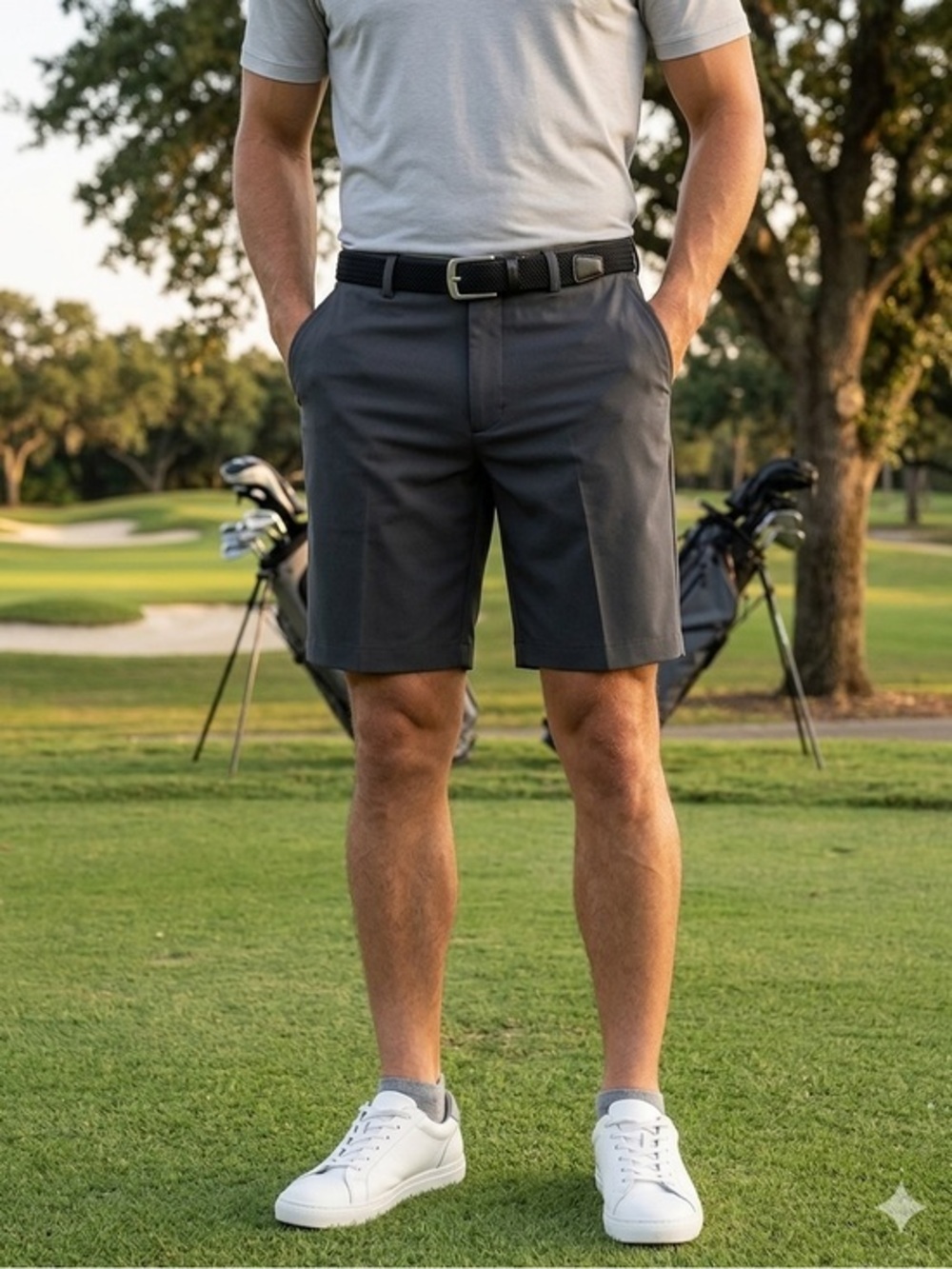 Haggar Men’s 42 W Cool 18 Black Performance Shorts Chino Golf Flat Front 42W